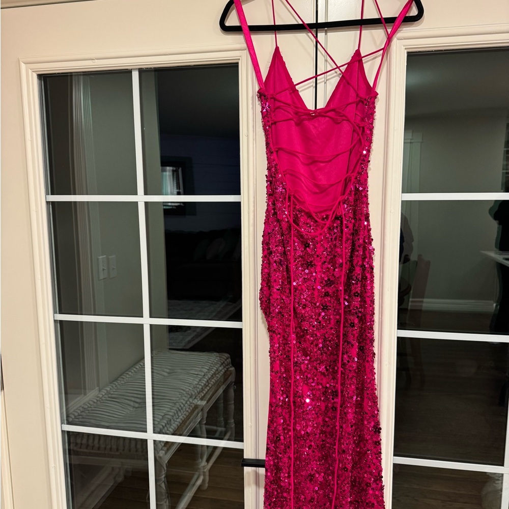 Elegant Pink Mac Duggal Sequin Dress - Picture 4 of 7